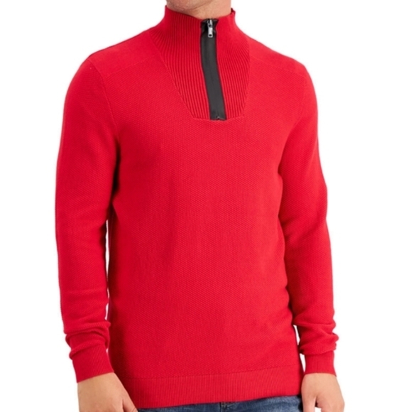 Alfani Men's Red Quarter Zip Long Sleeve Sweater Size Medium - Picture 1 of 8